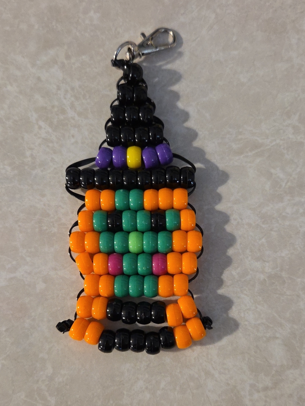 Beaded Halloween Witch Keychain - Black & Orange